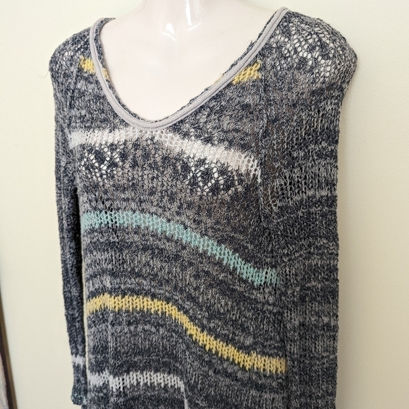 Free PEOPLE striped loose knit crochet pullover sweater life's a beach xs - Picture 6 of 11